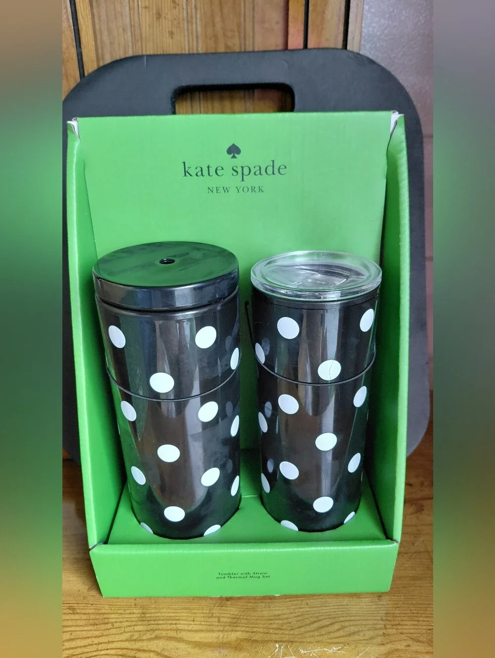NWT Kate Spade Black Polka Dot Tumbler Set